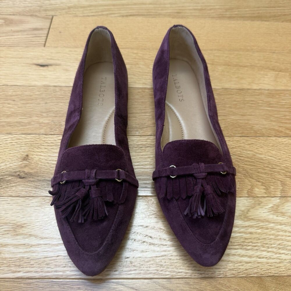 Talbots Women's Flat Dress Shoes Size 9 Plum Purple Leather Slip On Loafers